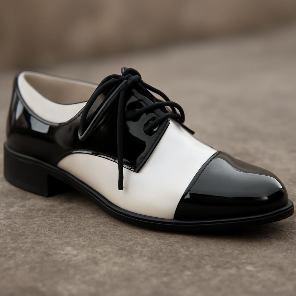 Black and white ball with oxford shoes and camo pants