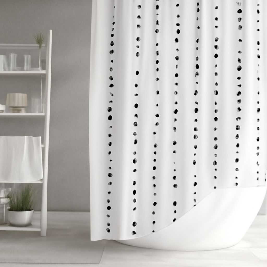 Black and white sofa with elegant shower curtain
